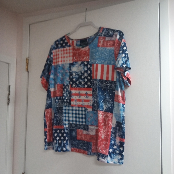 Women's Patchwork Glory short sleeved XL patriotic red white and blue top - Picture 2 of 3